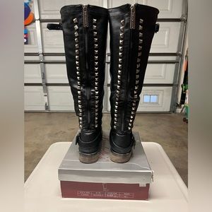 Womens calf height studded black boots size 10